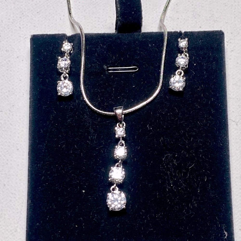 Vintage Landau Necklace & Earring Set with Simulated Diamonds